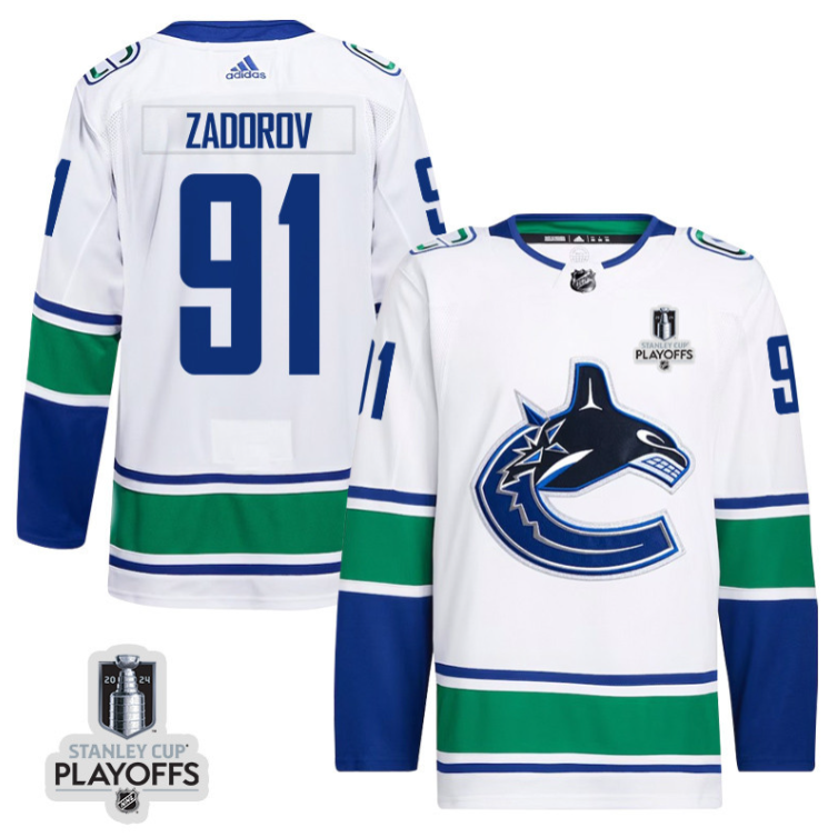 Nikita Zadorov 91 Vancouver Canucks 2024 NHL Playoffs Patch Away Jersey Men, W