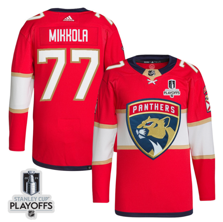 Niko Mikkola 77 Florida Panthers 2024 NHL Playoffs Patch Home Jersey Men, Red