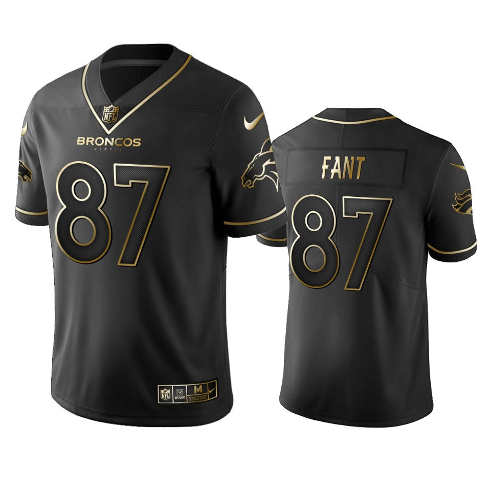 Noah Fant Broncos Black Golden Edition Vapor Limited Jersey