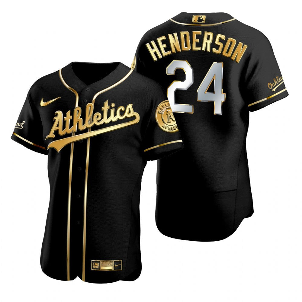 Oakland Athletics 24 Rickey Henderson Mlb Golden Brandedition Black Jersey Gift For Athletics Fans