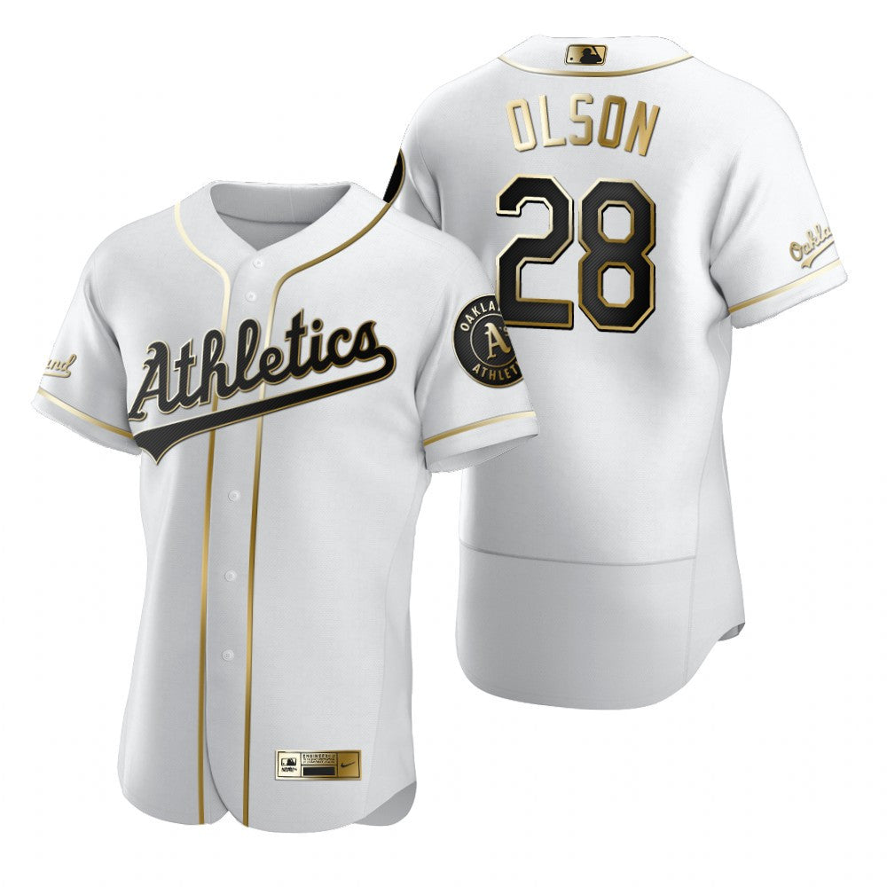 Oakland Athletics 28 Matt Olson Mlb Golden Brandedition White Jersey Gift For Athletics Fans