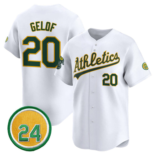 Oakland Athletics #20 Zack Gelof White 2024 Home Limited With Rickey Henderson P