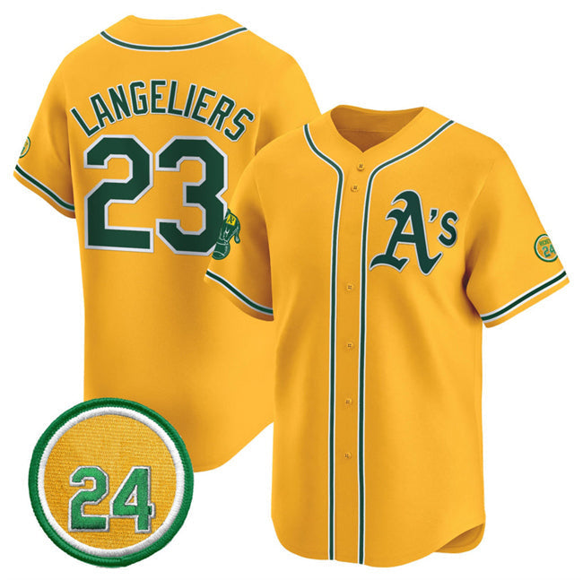 Oakland Athletics #23 Shea Langeliers Yellow 2024 Limited With Rickey Henderson