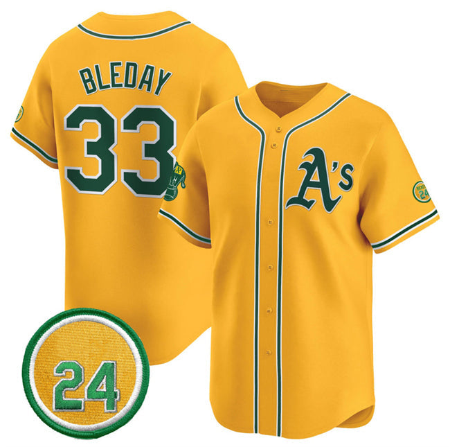 Oakland Athletics #33 JJ Bleday Yellow 2024 Limited With Rickey Henderson Patch