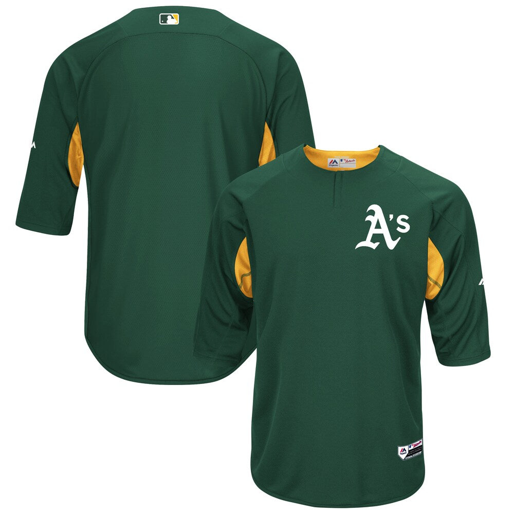 Oakland Athletics Majestic Collection On field 34 sleeve Batting Practice Jersey Greengold