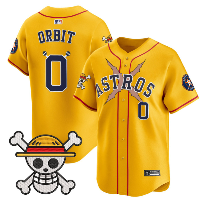 Orbit Jersey #0 Houston Astros One Piece 2025 Vapor Limited Stitched Gold