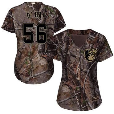 Orioles 56 Darren Oday Camo Realtree Collection Cool Base Womens Stitched Baseball Jersey