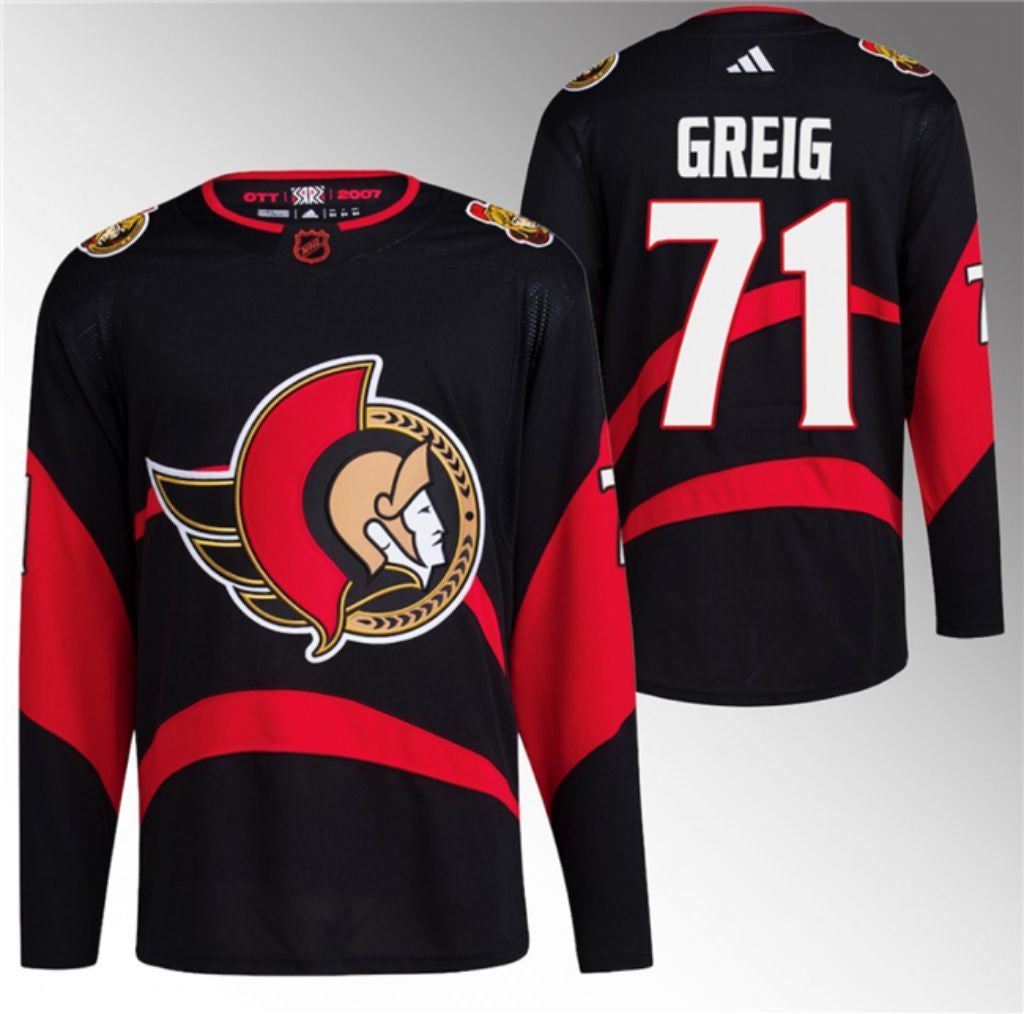Ottawa Senators 71 Ridly Greig Black Reverse Retro Stitched Jersey