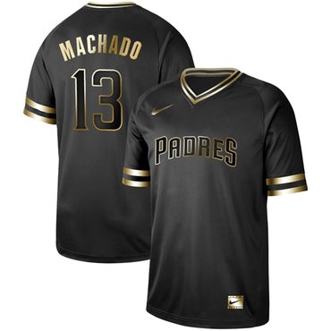 Padres 13 Manny Machado Black Gold Authentic Stitched Baseball Jersey