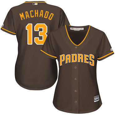 Padres 13 Manny Machado Brown Alternate Womens Stitched Baseball Jersey