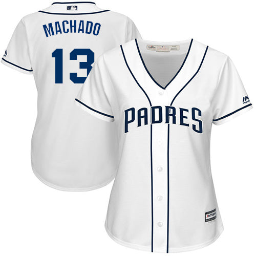 Padres 13 Manny Machado White Home Womens Stitched Baseball Jersey