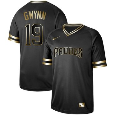 Padres 19 Tony Gwynn Black Gold Authentic Stitched Baseball Jersey