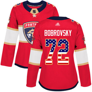Panthers 72 Sergei Bobrovsky Red Home Authentic Usa Flag Womens Stitched Hockey Jersey