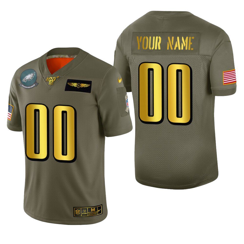 Philadelphia Eagles Custom 2019 Salute To Service Nfl 100 Mens Jersey Metallic