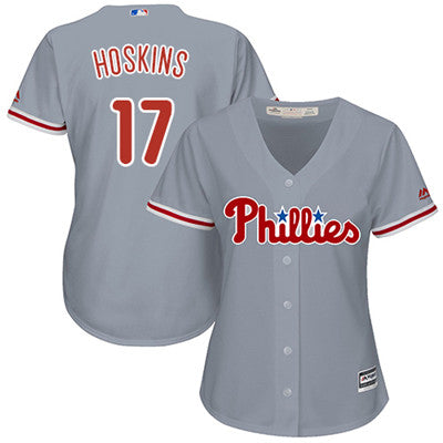 Philadelphia Phillies 17 Rhys Hoskins Grey Road Womens Stitched Mlb Jersey