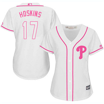 Philadelphia Phillies 17 Rhys Hoskins White Pink Fashion Womens Stitched Mlb Jersey