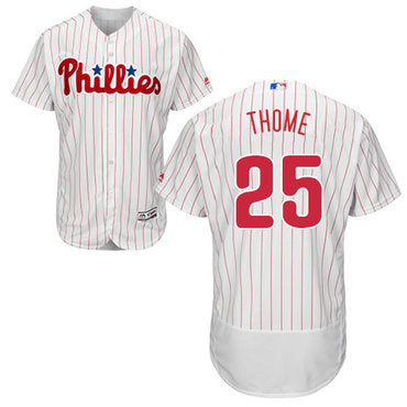Philadelphia Phillies 25 Jim Thome Whitered Strip Flexbase Authentic Collection Stitched Baseball Jersey