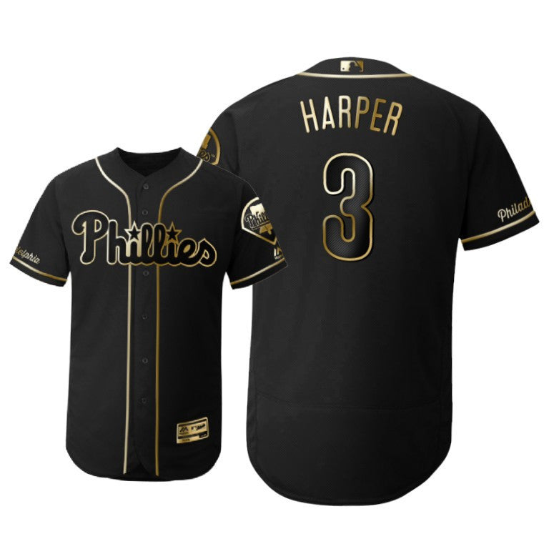 Philadelphia Phillies 3 Bryce Harper Mlb 2019 Golden Brandedition Black Jersey Gift For Phillies Fans