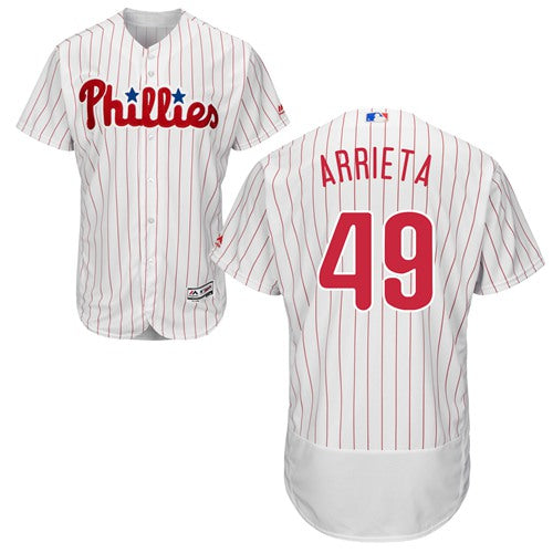 Philadelphia Phillies 49 Jake Arrieta Whitered Strip Flexbase Authentic Collection Stitched Mlb Jersey