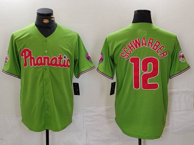 Philadelphia Phillies #12 Kyle Schwarber Green With Patch Stitched Cool Base Bas