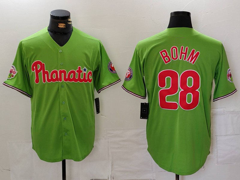Philadelphia Phillies #28 Alec Bohm Green With Patch Stitched Cool Base Baseball