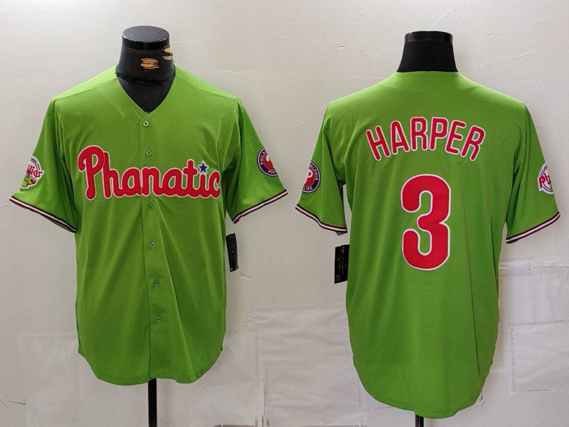 Philadelphia Phillies #3 Bryce Harper Green With Patch Stitched Cool Base Baseba