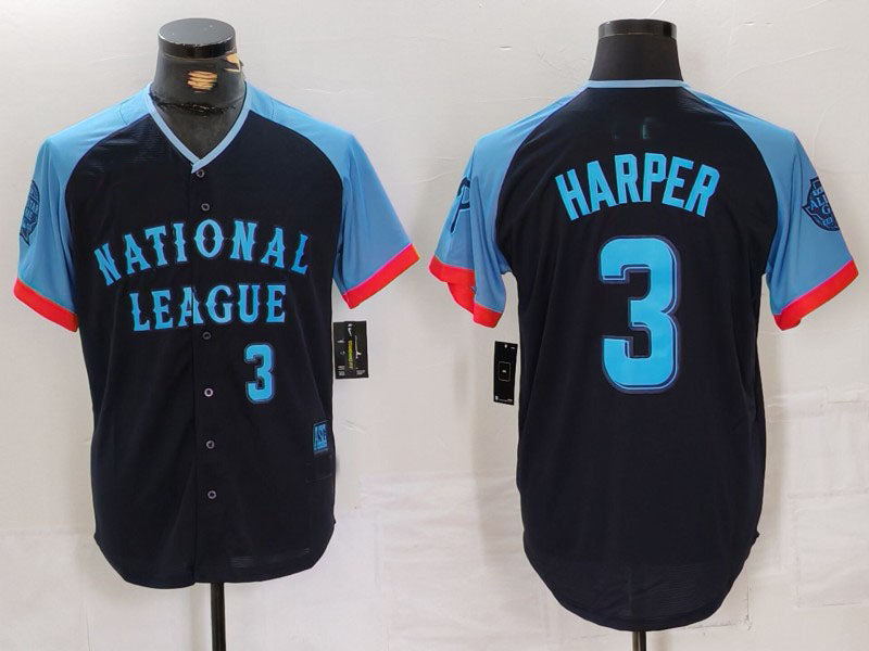 Philadelphia Phillies #3 Bryce Harper Number Navy 2024 All Star Limited Stitched