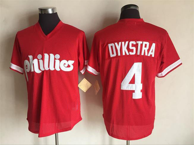Philadelphia Phillies #4 Lenny Dykstra Mitchell and Ness Red 1991 Throwback Stit