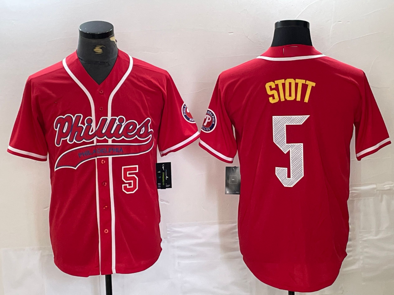 Philadelphia Phillies #5 Bryson Stott Number Red Cool Base Stitched Baseball Jer