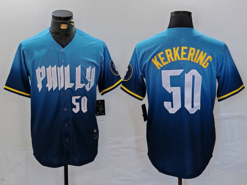 Philadelphia Phillies #50 Orion Kerkering Number Blue 2024 City Connect Limited