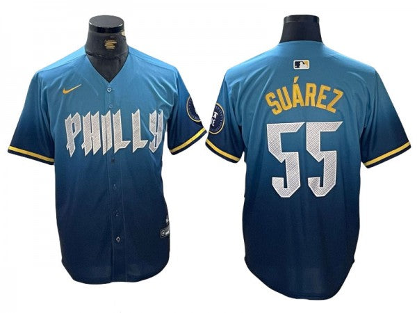 Philadelphia Phillies #55 Ranger Surez Blue 2024 City Connect Limited Jersey