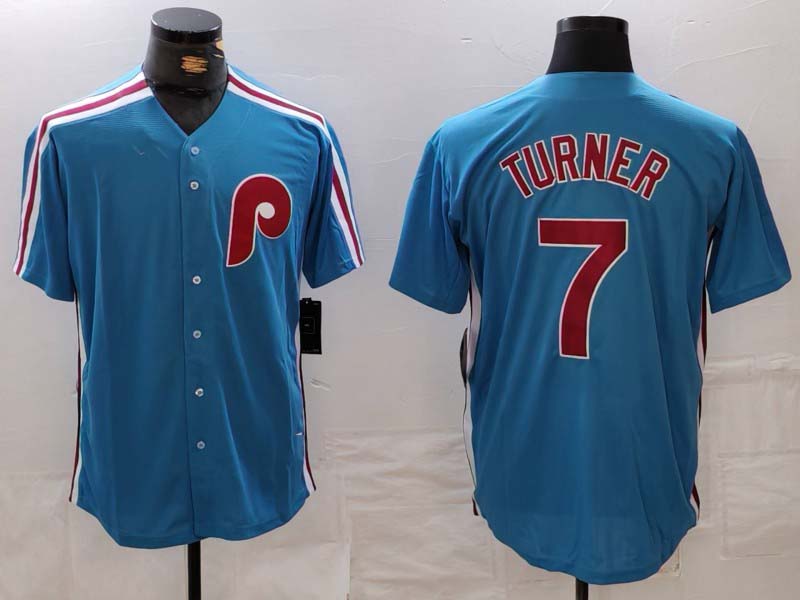 Philadelphia Phillies #7 Trea Turner Blue Cooperstown Throwback Cool Base Stitch