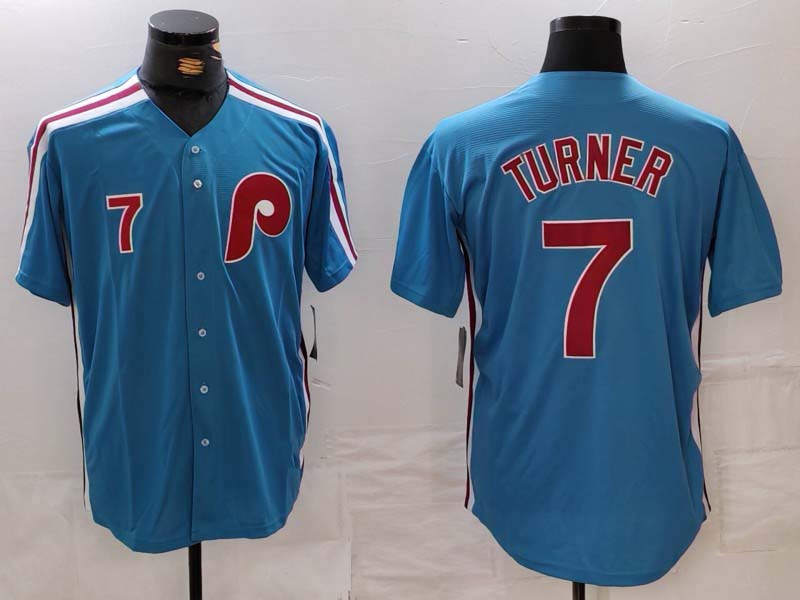 Philadelphia Phillies #7 Trea Turner Number Blue Cooperstown Throwback Cool Base