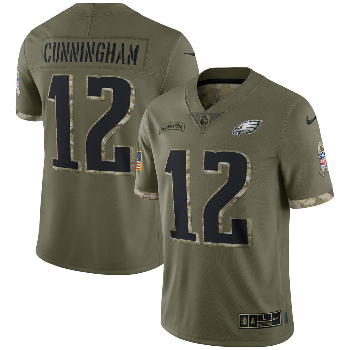 Randall Cunningham Philadelphia Eagles 2022 Salute To Service Retired Player Limited Jersey Olive