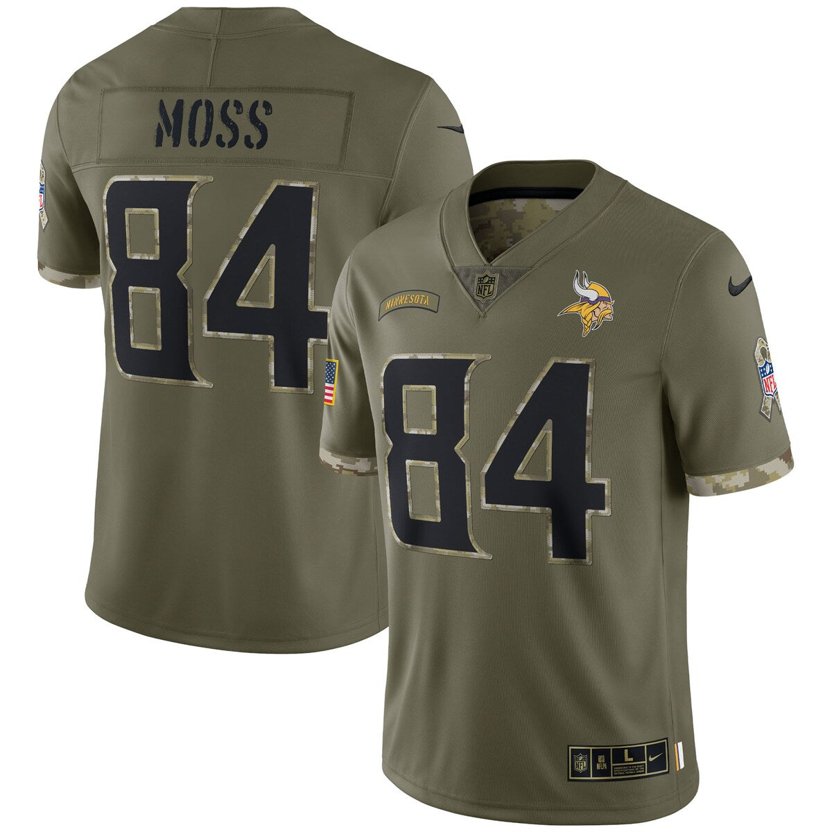 Randy Moss Minnesota Vikings 2022 Salute To Service Retired Player Limited Jersey Olive