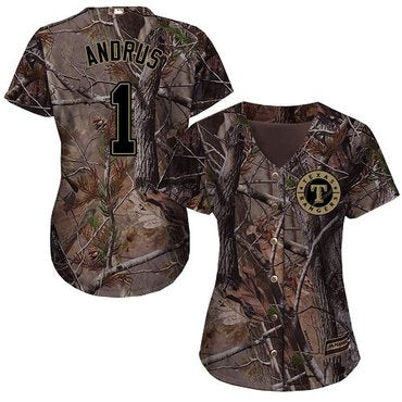 Rangers 1 Elvis Andrus Camo Realtree Collection Cool Base Womens Stitched Baseball Jersey
