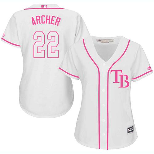 Rays 22 Chris Archer White Pink Fashion Womens Stitched Baseball Jersey