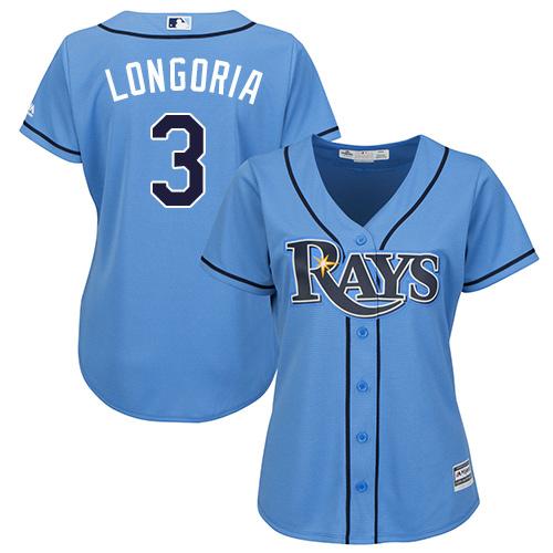 Rays 3 Evan Longoria Light Blue Alternate Womens Stitched Baseball Jersey