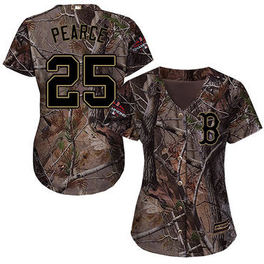 Red Sox 25 Steve Pearce Camo Realtree Collection Cool Base 2018 World Series Champions Womens Stitched Baseball Jersey