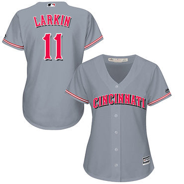 Reds 11 Barry Larkin Grey Road Womens Stitched Baseball Jersey