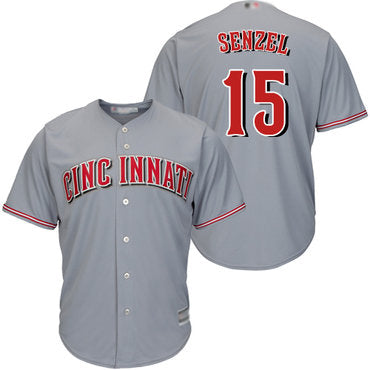Reds 15 Nick Senzel Grey New Cool Base Stitched Baseball Jersey