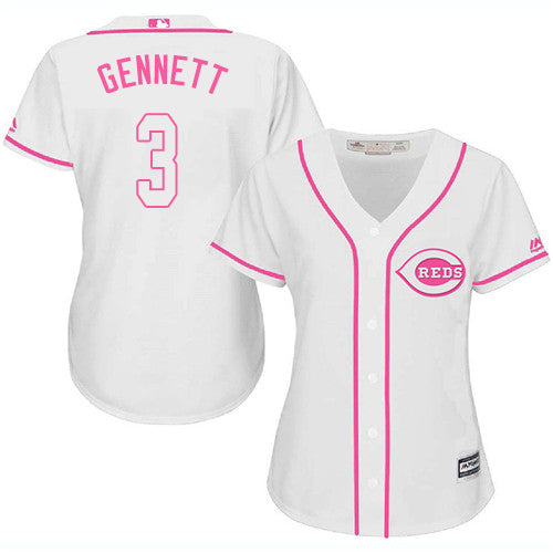 Reds 3 Scooter Gennett White Pink Fashion Womens Stitched Baseball Jersey