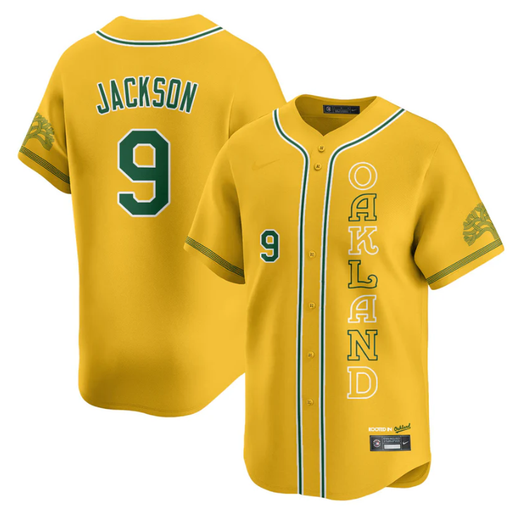 Reggie Jackson Jersey #9 Oakland Athletics City Connect Concept Stitched Yellow