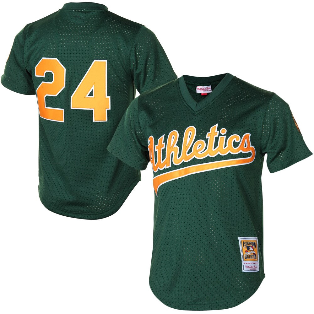 Rickey Henderson Oakland Athletics Mitchell Ness 1998 Cooperstown Mesh Batting Practice Jersey Green