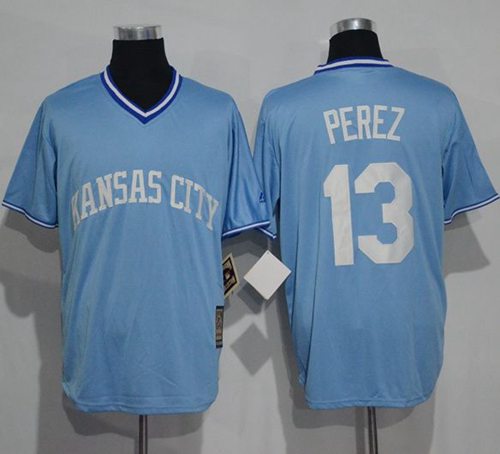 Royals 13 Salvador Perez Light Blue Cooperstown Stitched Mlb Jersey