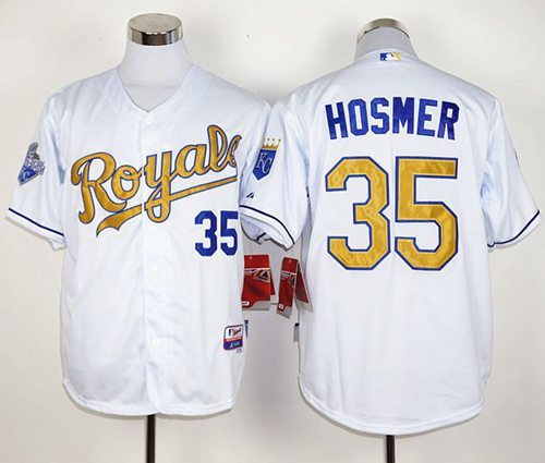 Royals 35 Eric Hosmer White 2015 World Series Champions Gold Program Stitched Mlb Jersey