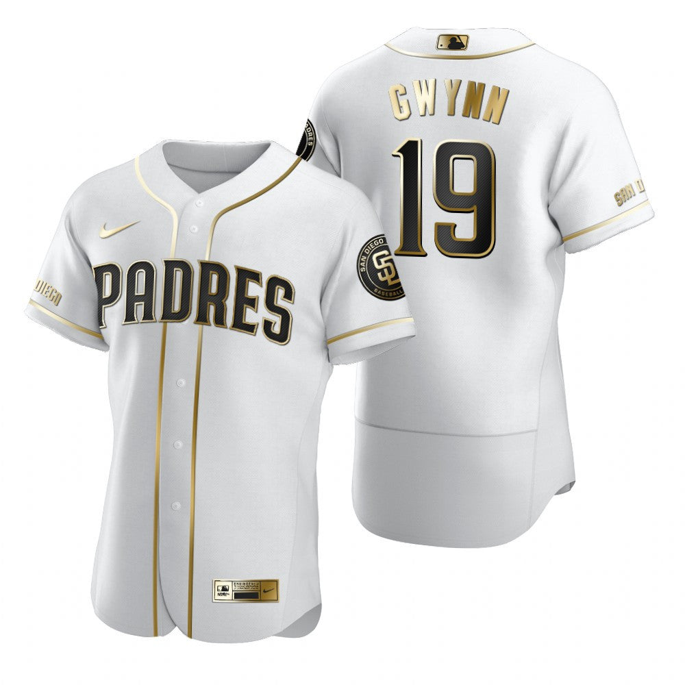San Diego Padres 19 Tony Gwynn Mlb Golden Brandedition White Jersey Gift For Padres Fans