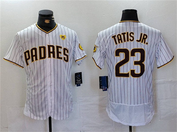 San Diego Padres #23 Fernando Tatis Jr. White With PS Patch Flex Base Stitched B
