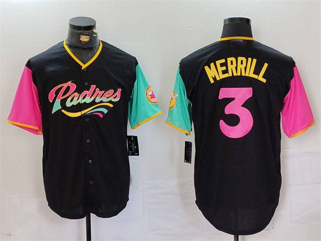 San Diego Padres #3 Jackson Merrill Black City Connect Cool Base Stitched Baseba