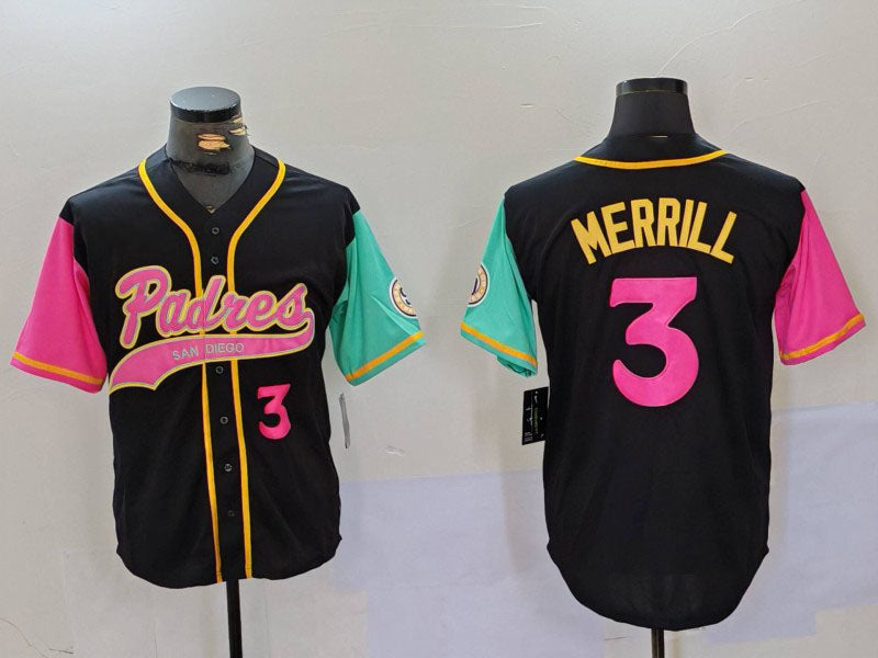San Diego Padres #3 Jackson Merrill Number Black NEW 2023 City Connect Cool Base